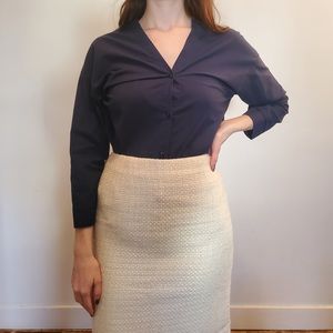 Zara Navy Blue V-Neck Cotton Blouse